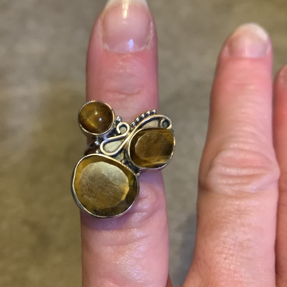 Vintage Native American Handmade Sterling SilverTiger Eye Ring - Picture 5 of 5